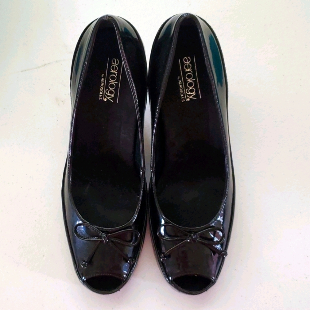 Aerology Black Open Toe Heels